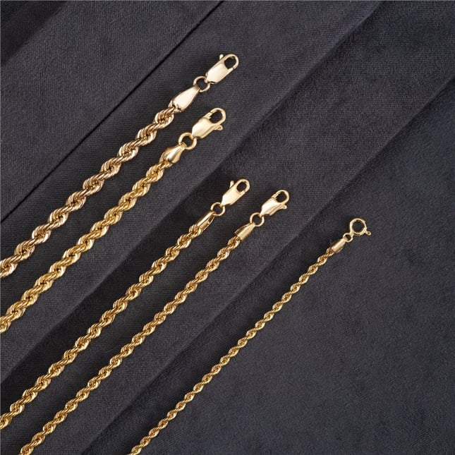 Rope Chain Solid Gold Bracelet Necklace