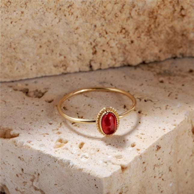 Oval Antique Milgrain Cabochon Solid Gold Ring