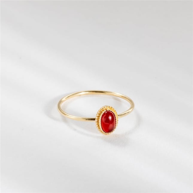Oval Antique Milgrain Cabochon Solid Gold Ring