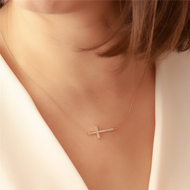 CZ Cross Solid Gold Necklace