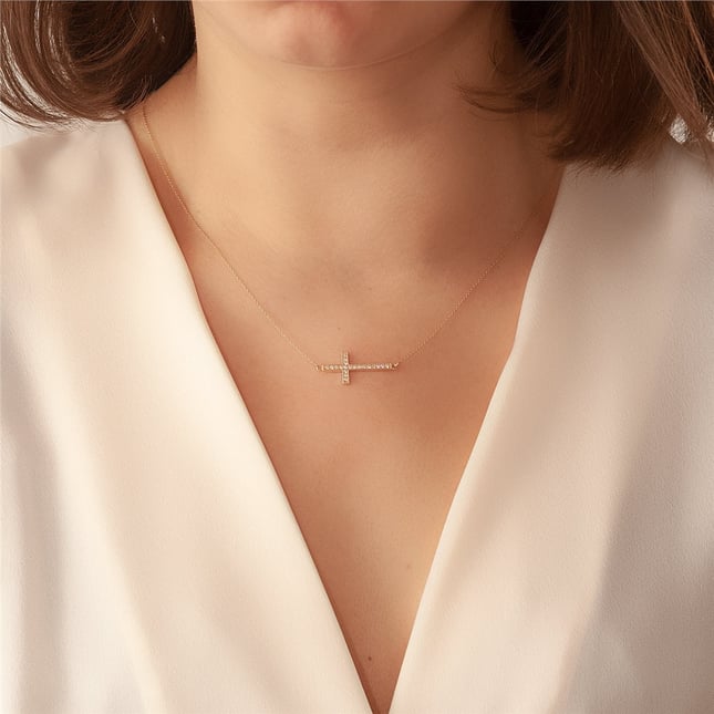 CZ Cross Solid Gold Necklace