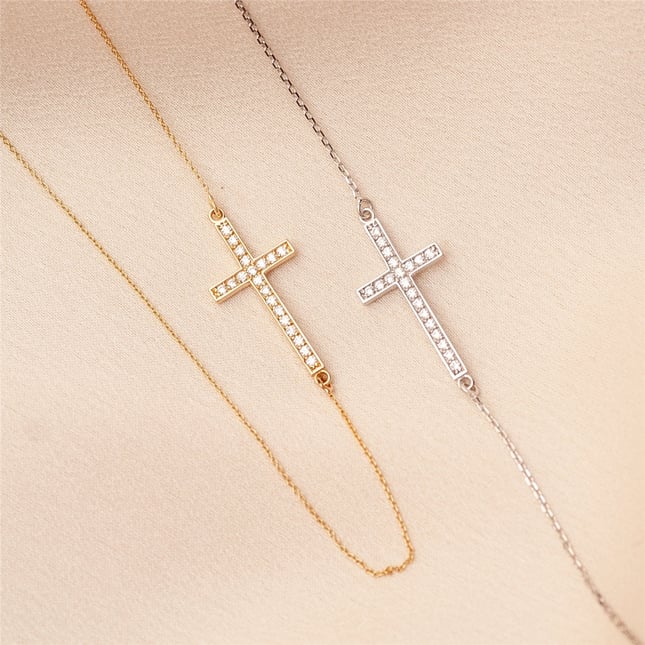 CZ Cross Solid Gold Necklace