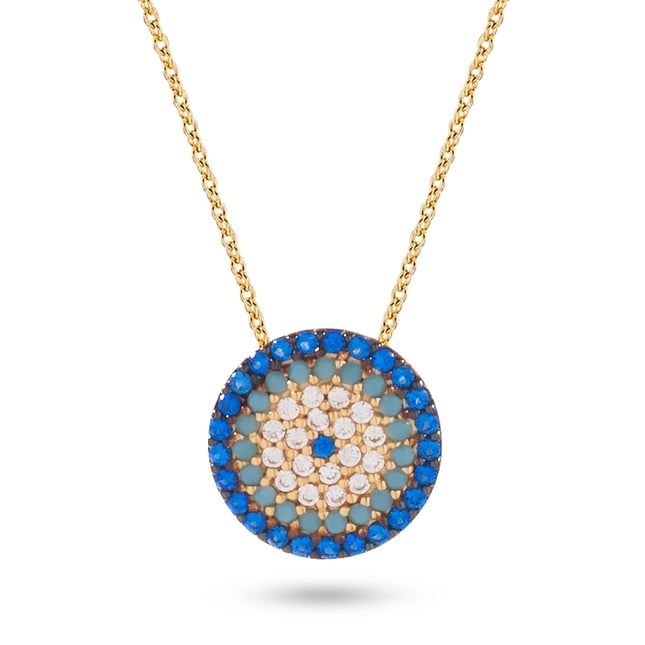 CZ Evil Eye Solid Gold Necklace