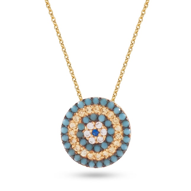 CZ Evil Eye Solid Gold Necklace
