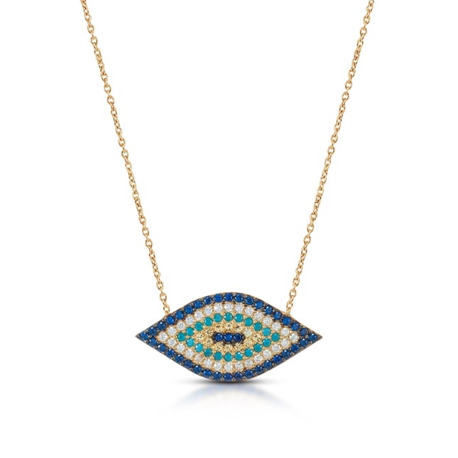 Marquise CZ Evil Eye Solid Gold Necklace