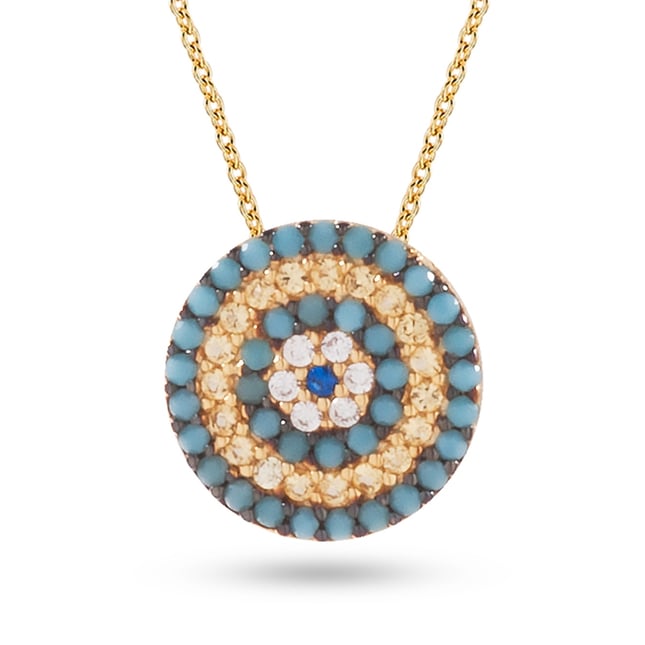 CZ Evil Eye Solid Gold Necklace