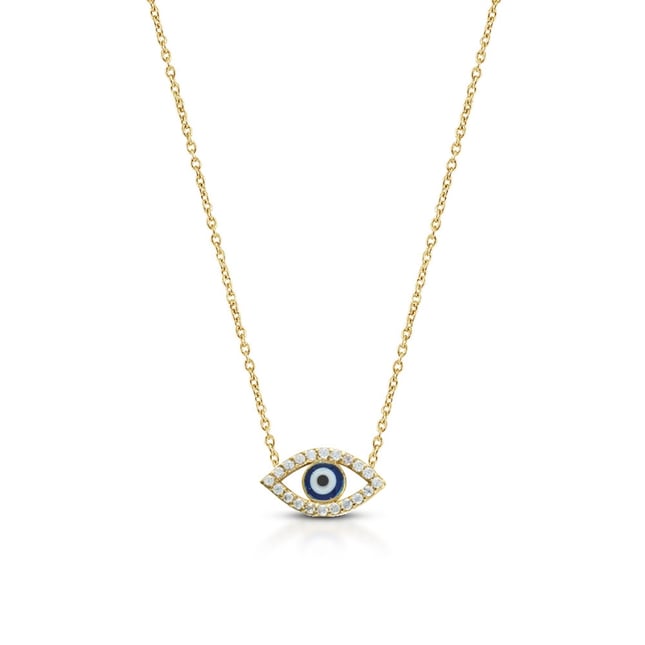 CZ Evil Eye Solid Gold Necklace