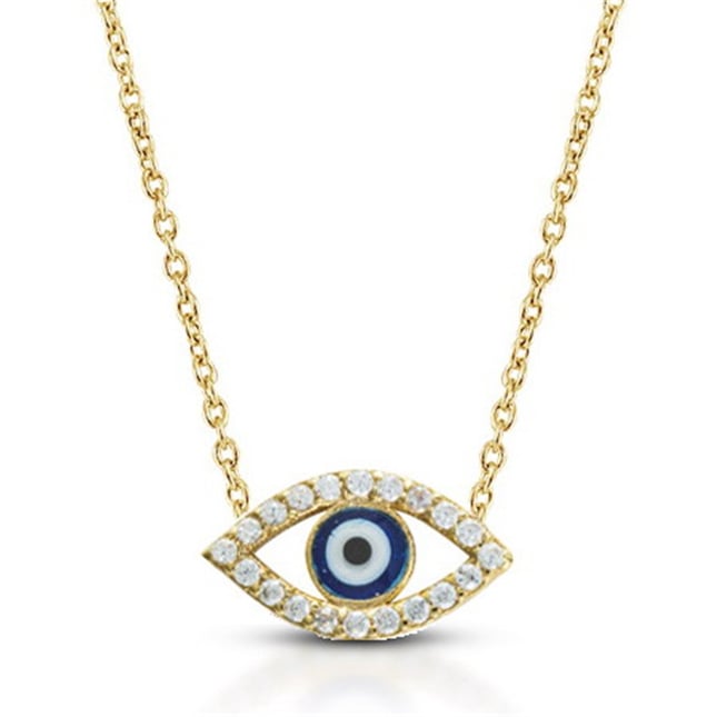 CZ Evil Eye Solid Gold Necklace
