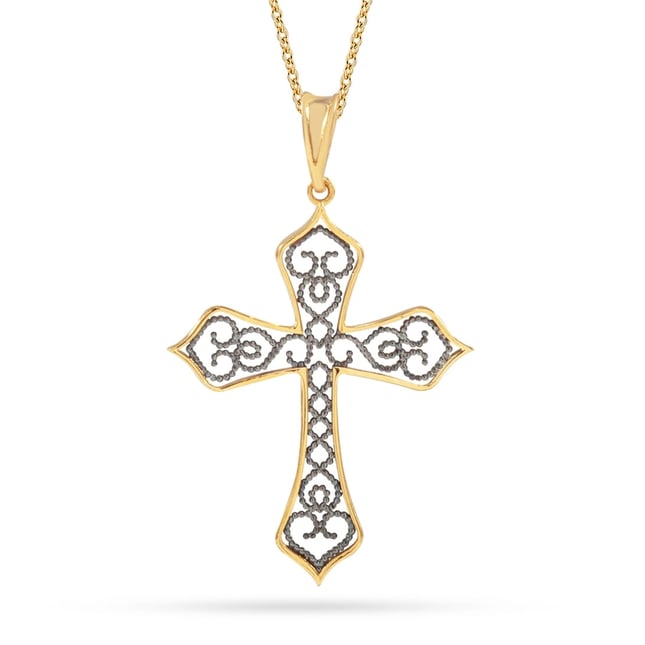 Filigree Cross Gothic Solid Gold Necklace
