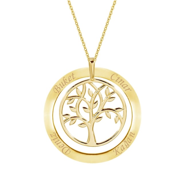 Tree of Life Hoop Solid Gold Necklace