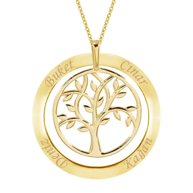 Tree of Life Hoop Solid Gold Necklace