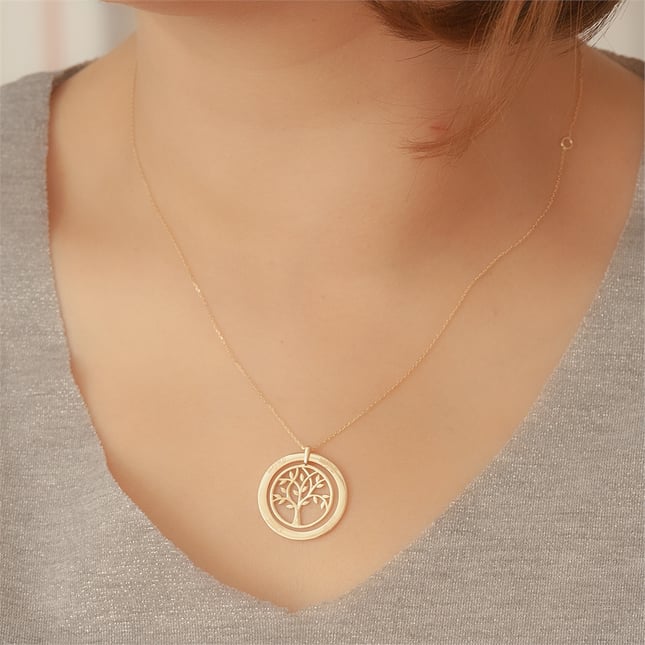 Tree of Life Hoop Solid Gold Necklace