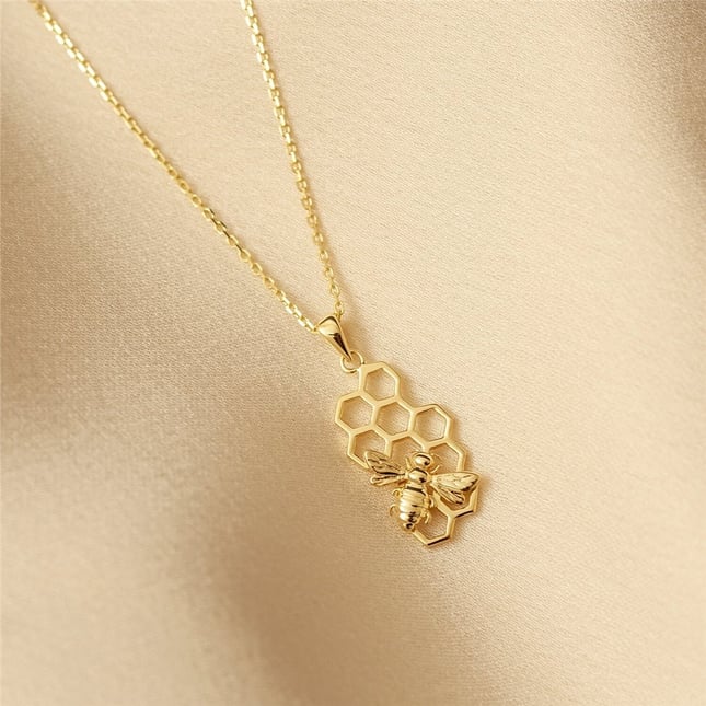 Bee ? Honeycomb Solid Gold Necklace