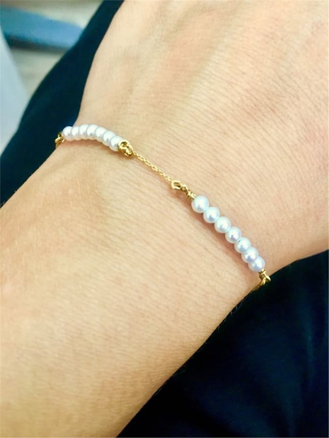 Pearl Beaded Station Solid Gold Bracelet