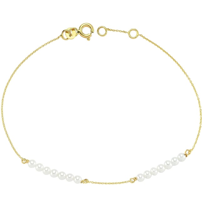 Pearl Beaded Station Solid Gold Bracelet