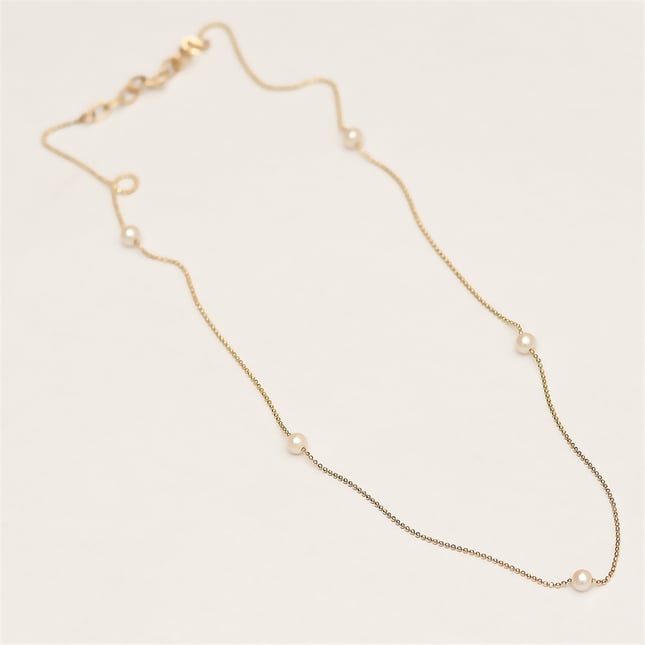 Pearl Station Solid Gold Necklace