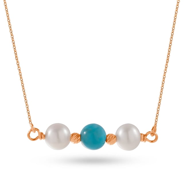 Turquoise and Pearl Solid Gold Necklace