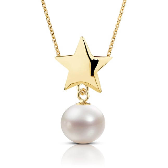 Pearl Star Pearl Charm Drop Solid Gold Necklace