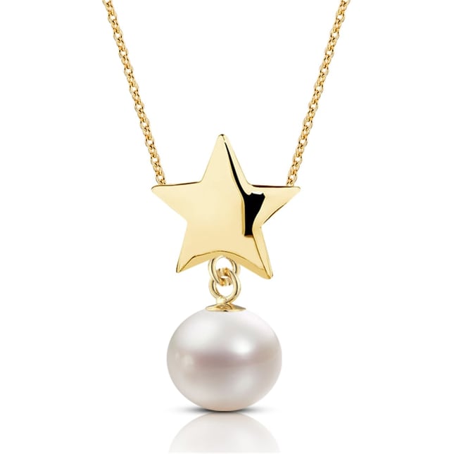 Pearl Star Pearl Charm Drop Solid Gold Necklace