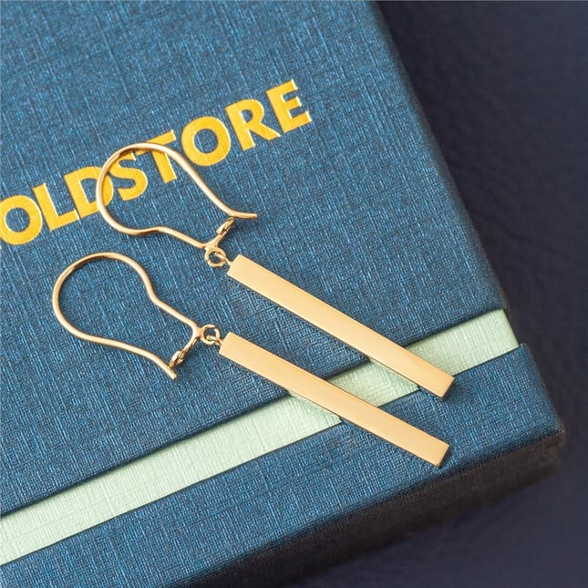 3D Vertical Bar Solid Gold Earring