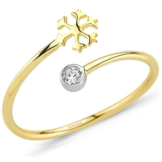 CZ Snowflake Bypass Solid Gold Ring