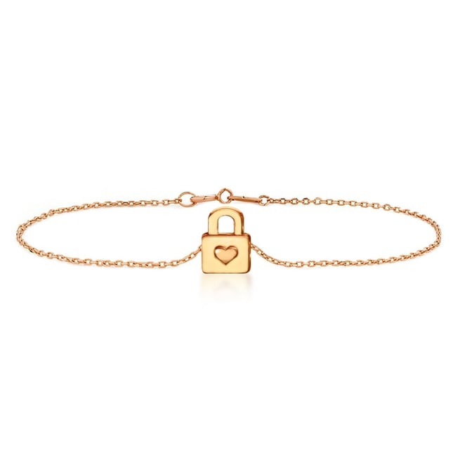 Heart Padlock Solid Gold Bracelet