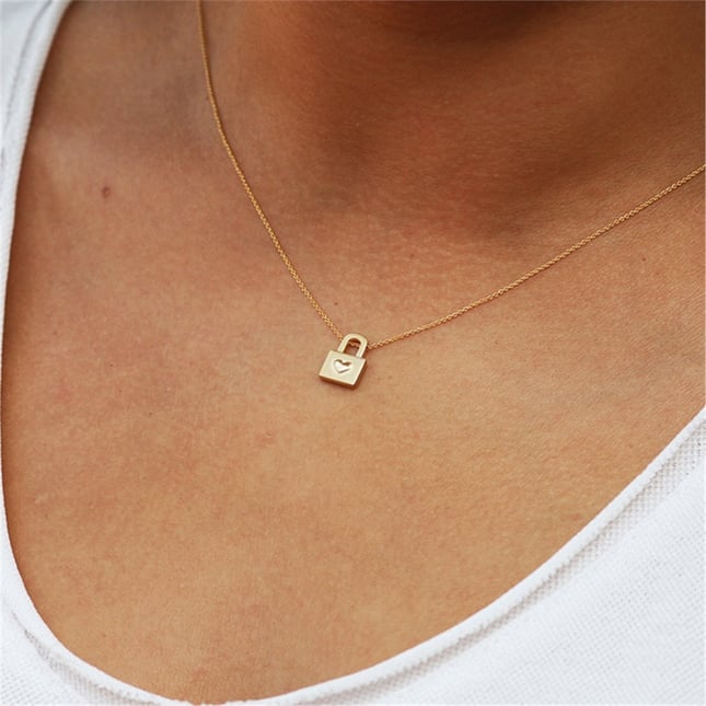 Heart Padlock Solid Gold Necklace