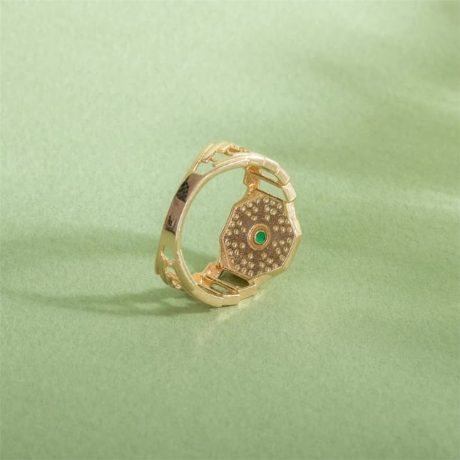 CZ Art Deco Geometric Octagonal Signet Art Deco Solid Gold Ring