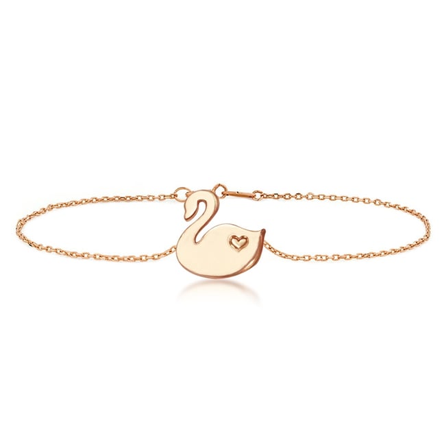 Heart Swan Solid Gold Bracelet