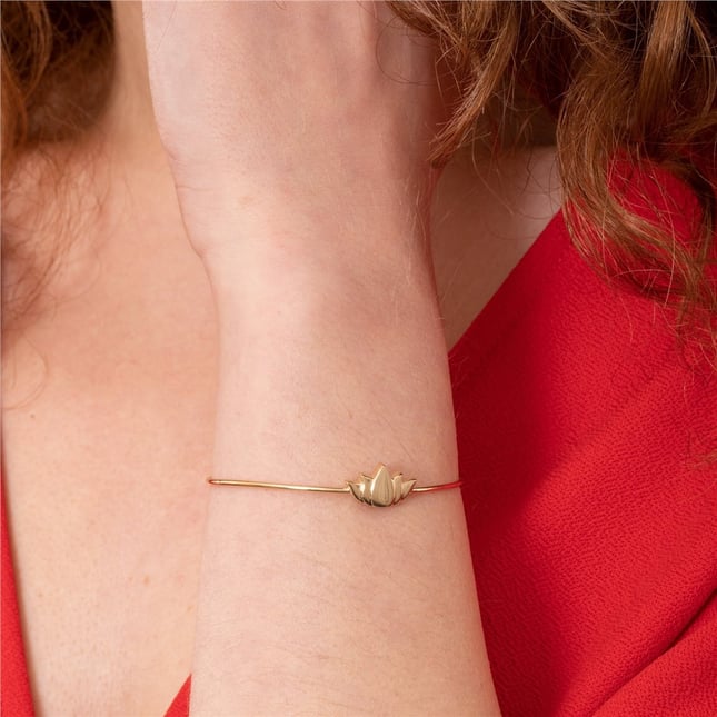 Cremation Lotus Initial Dangle Solid Gold Bracelet
