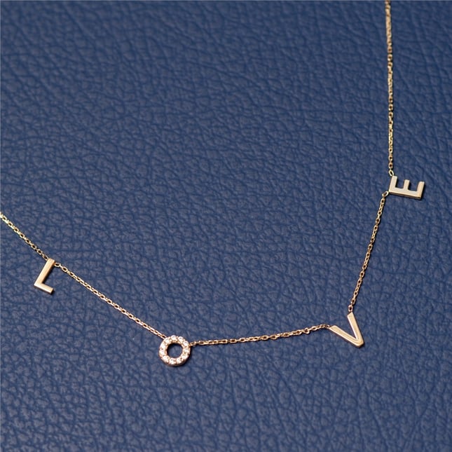 CZ Circle Letter Solid Gold Necklace