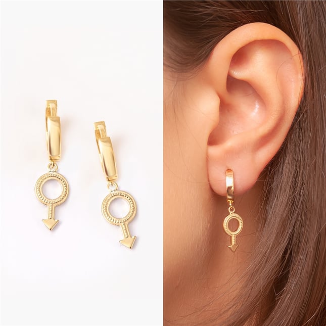 Arrow Circle Hoop Huggie Solid Gold Earring