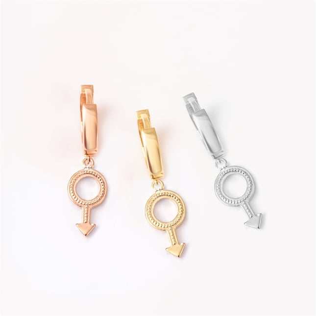 Arrow Circle Hoop Huggie Solid Gold Earring