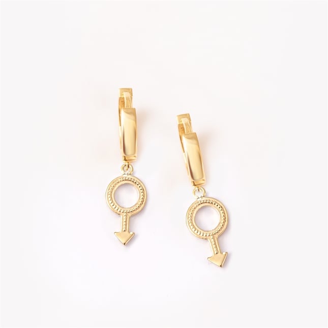 Arrow Circle Hoop Huggie Solid Gold Earring