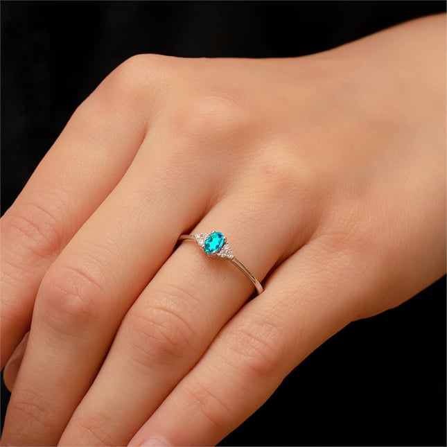 0.08 Ct Diamond Oval Topaz Cluster Solid Gold Ring