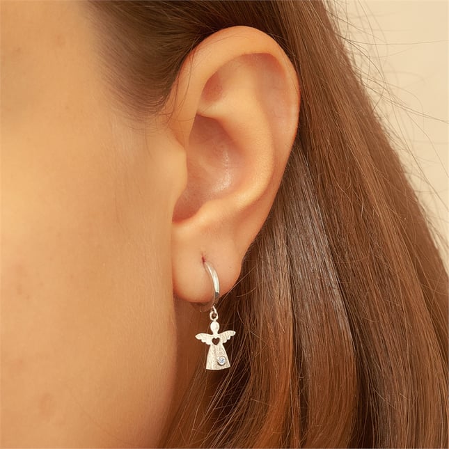 CZ Heart Angel Huggie Solid Gold Earring