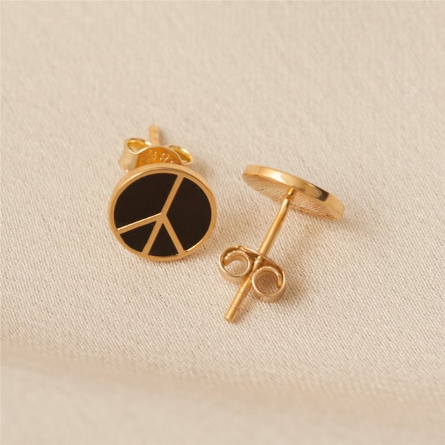 Peace Sign Stud Solid Gold Earring