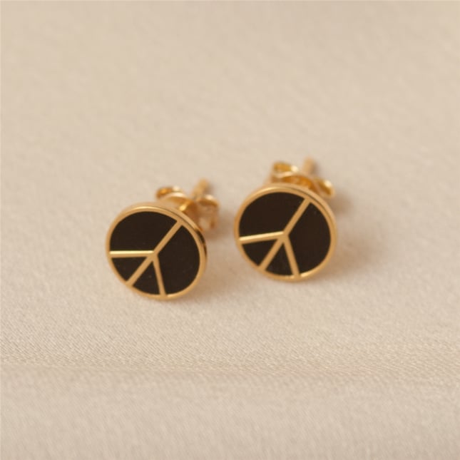 Peace Sign Stud Solid Gold Earring
