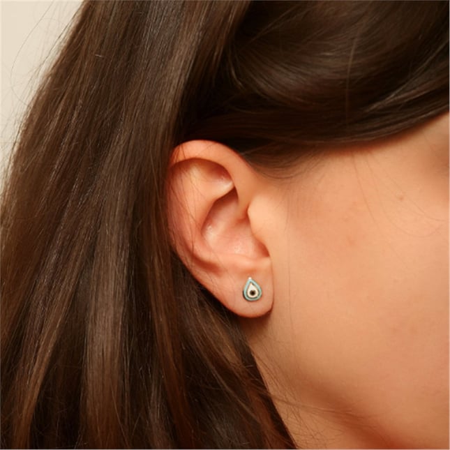 Teardrop Evil Eye Stud Solid Gold Earring
