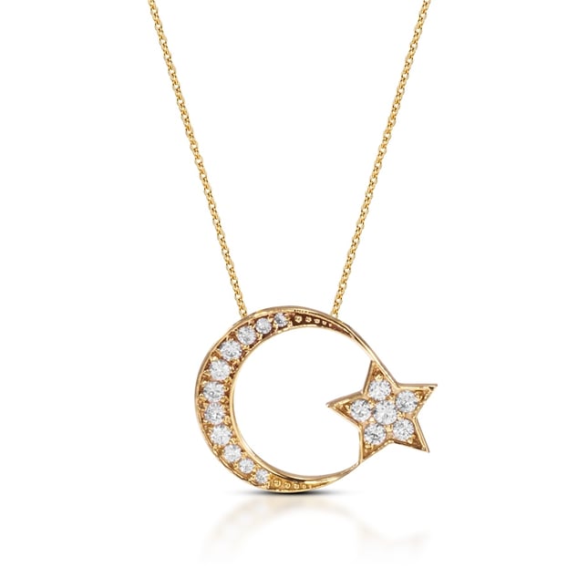 Crescent Moon and Star Solid Gold Necklace