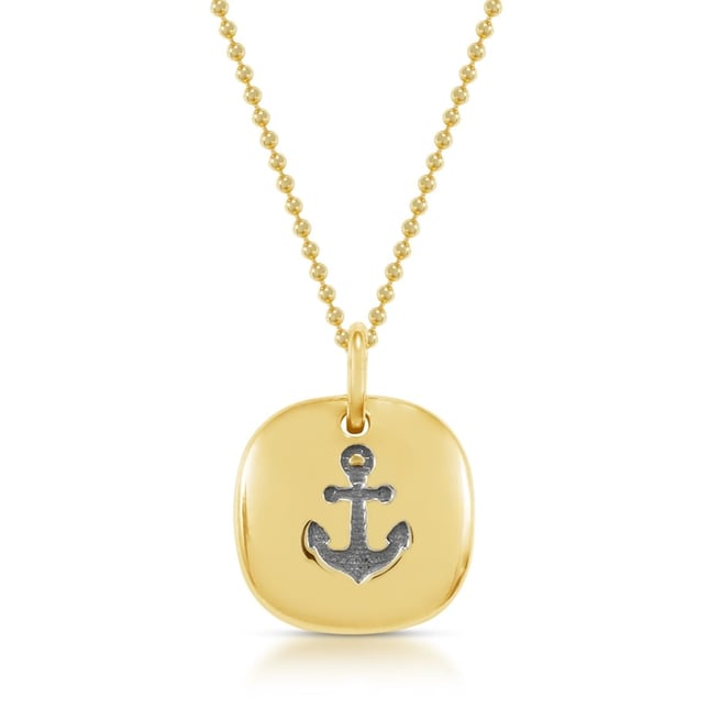 Anchor Bead Ball Chain Solid Gold Necklace
