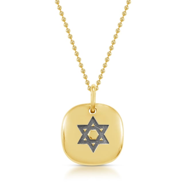 Star of David Bead Ball Chain Solid Gold Necklace