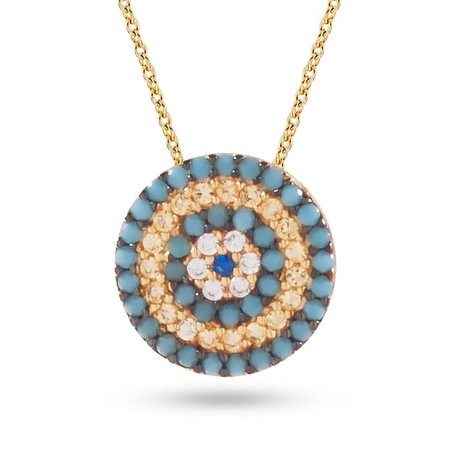 CZ Evil Eye Solid Gold Necklace