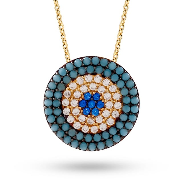 CZ Evil Eye Solid Gold Necklace