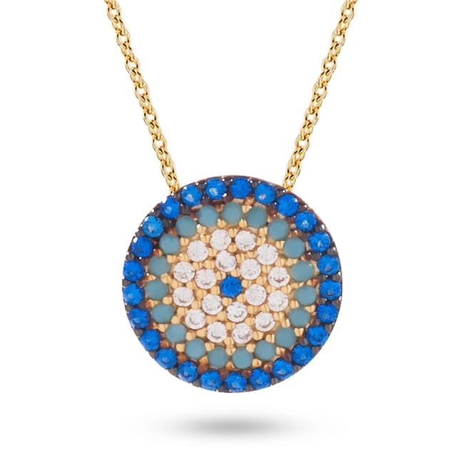 CZ Evil Eye Solid Gold Necklace