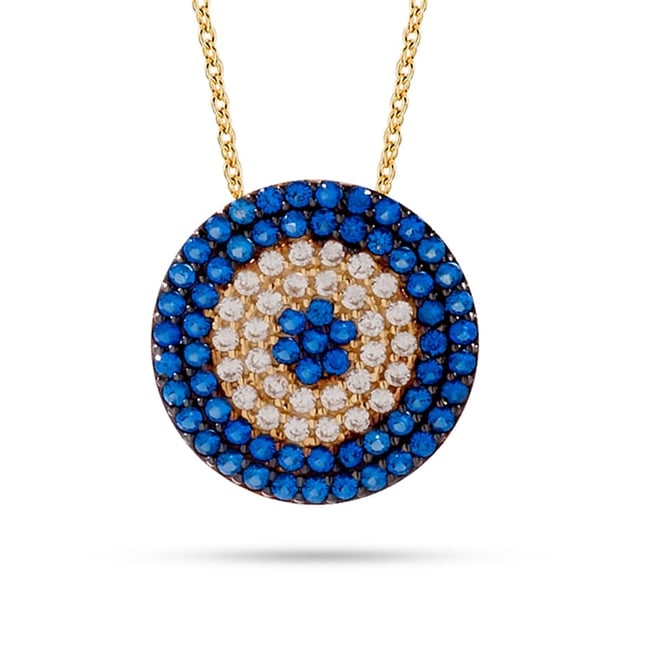 CZ Evil Eye Solid Gold Necklace