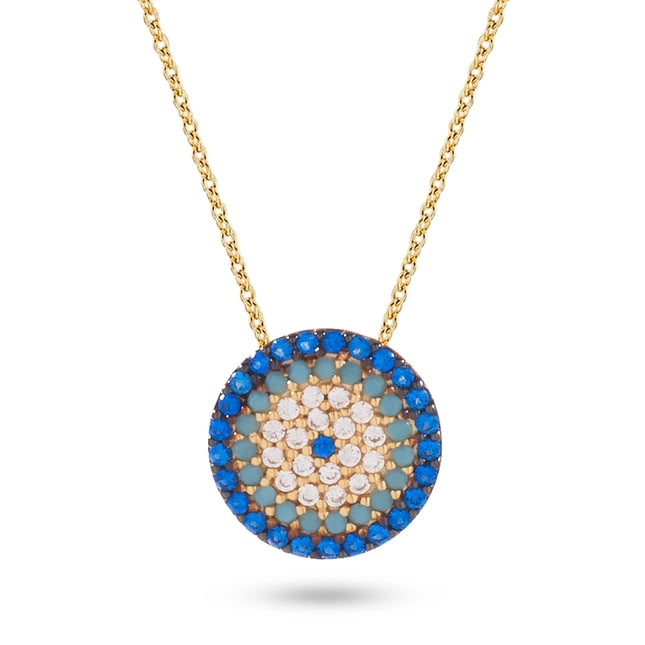 CZ Evil Eye Solid Gold Necklace