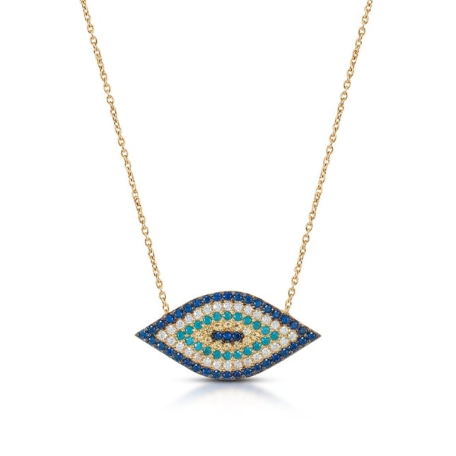 Marquise CZ Evil Eye Solid Gold Necklace