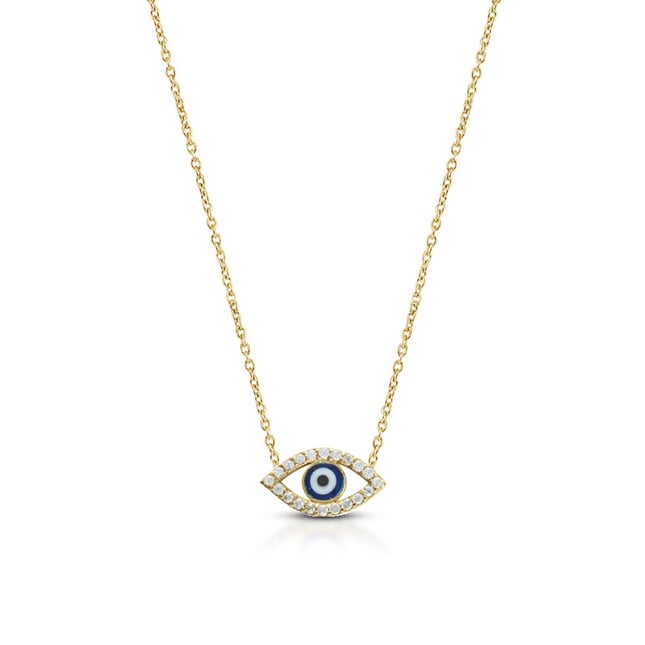CZ Evil Eye Solid Gold Necklace