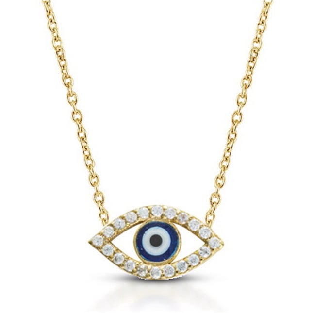 CZ Evil Eye Solid Gold Necklace